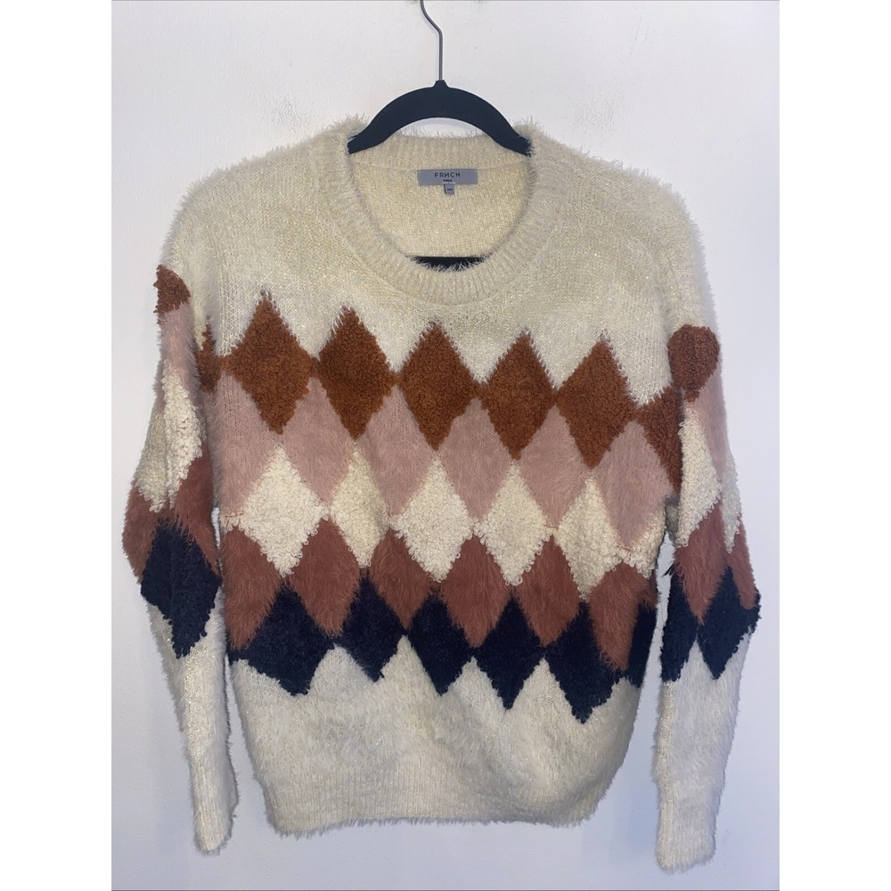 Anthropologie FRNCH Paris‎ Textured Argyle Pattern Sweater Size S/M
